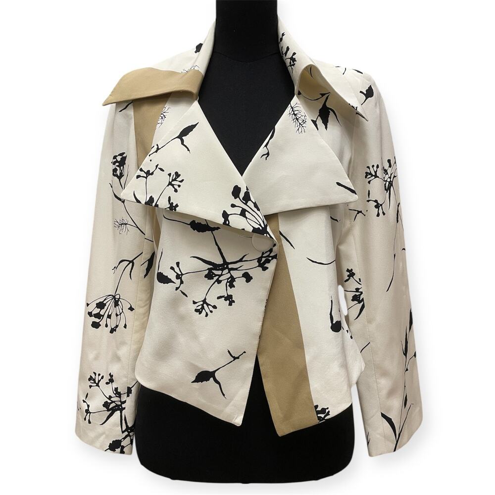 Carla Zampatti Floral Botanical Print Oversized Lapel Collar Jacket Size 10